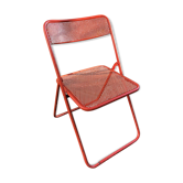 Chaise pliante vintage années 70 métal rouge tole perforée pop