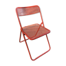 VINTAGE 70S FOLDING CHAIR, RED METAL, PERFORATED TOLE, POP