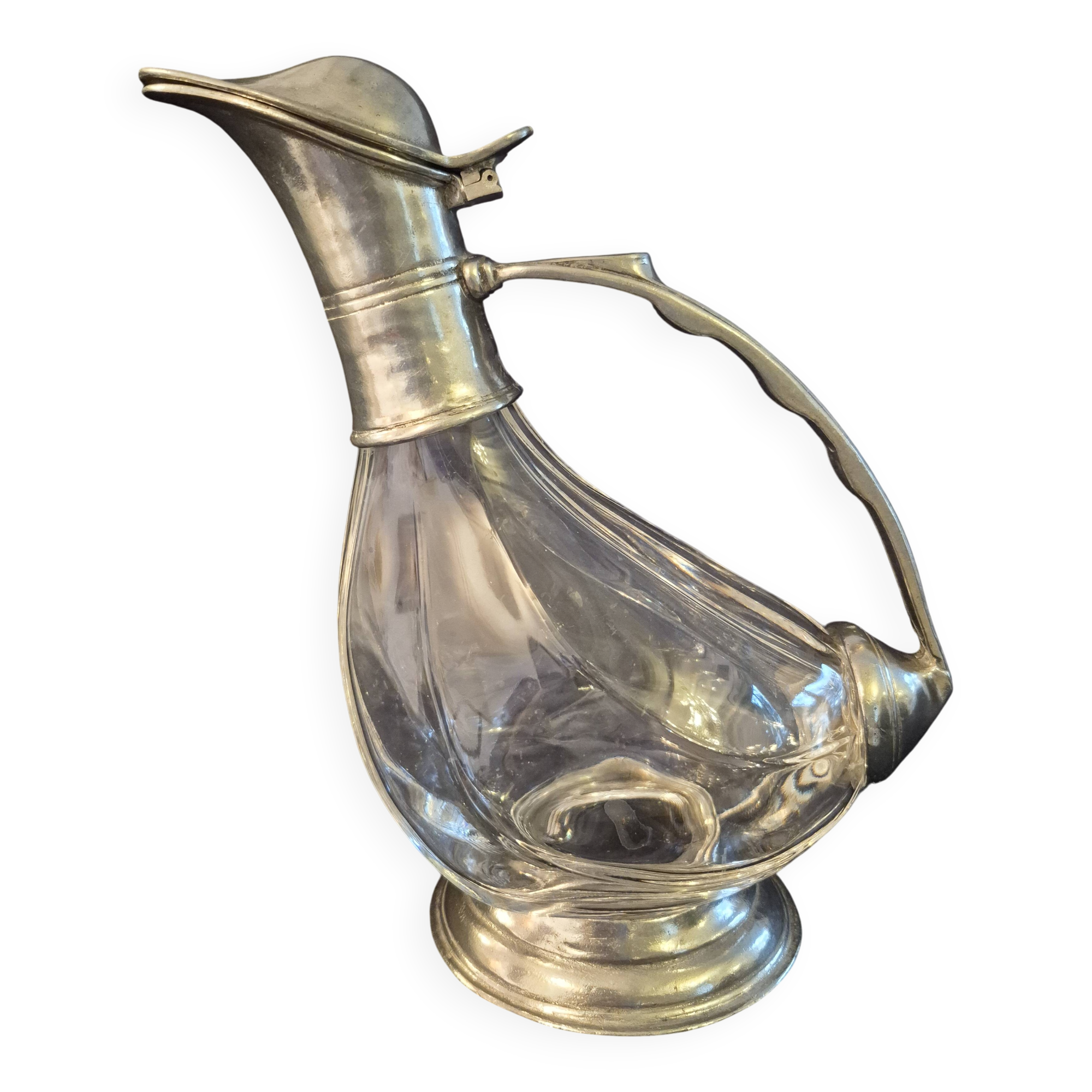 Wine carafe, duck design, glass and metal A553