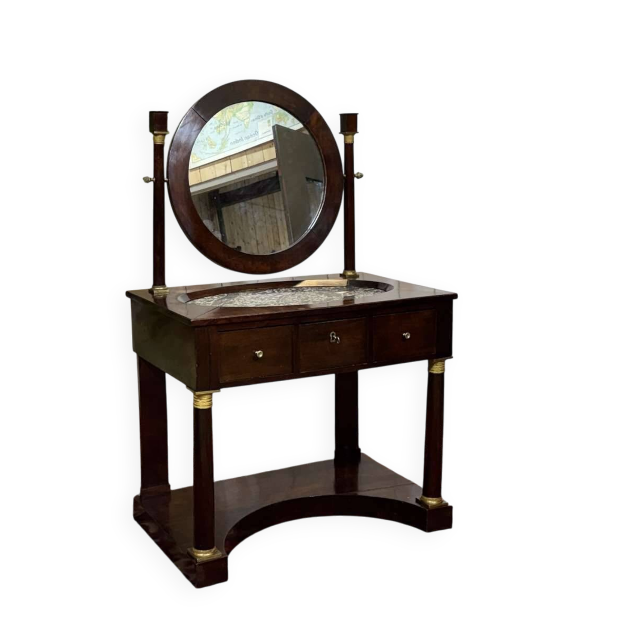 Empire hairdresser from the 19th century in mahogany with a marble top.