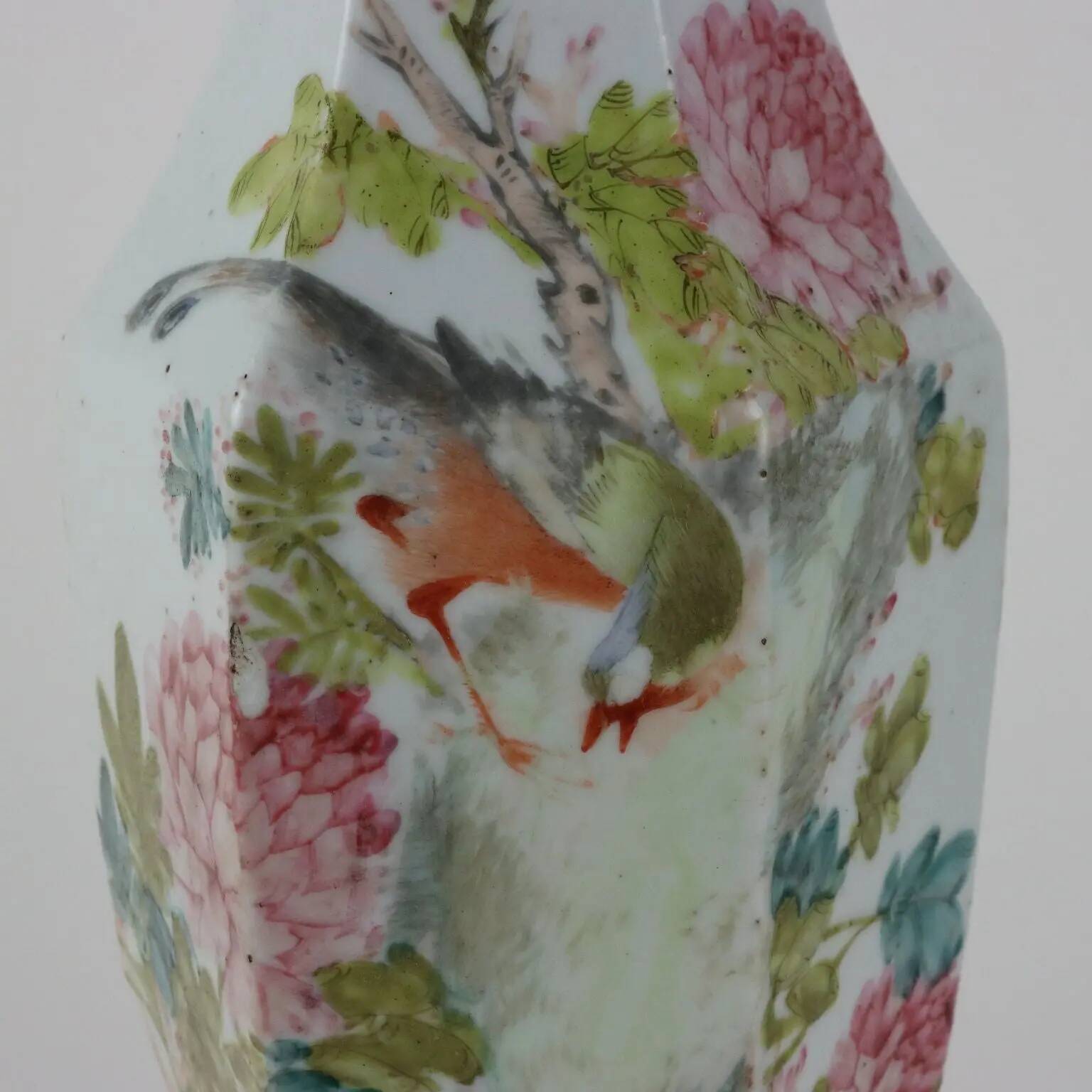 Antique hexagonal baluster vase in glazed porcelain, China, 1910-1920