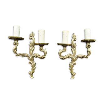 Petite pair of vintage French bronze brass mix 2 arm wall lights sconces revamp rewire
