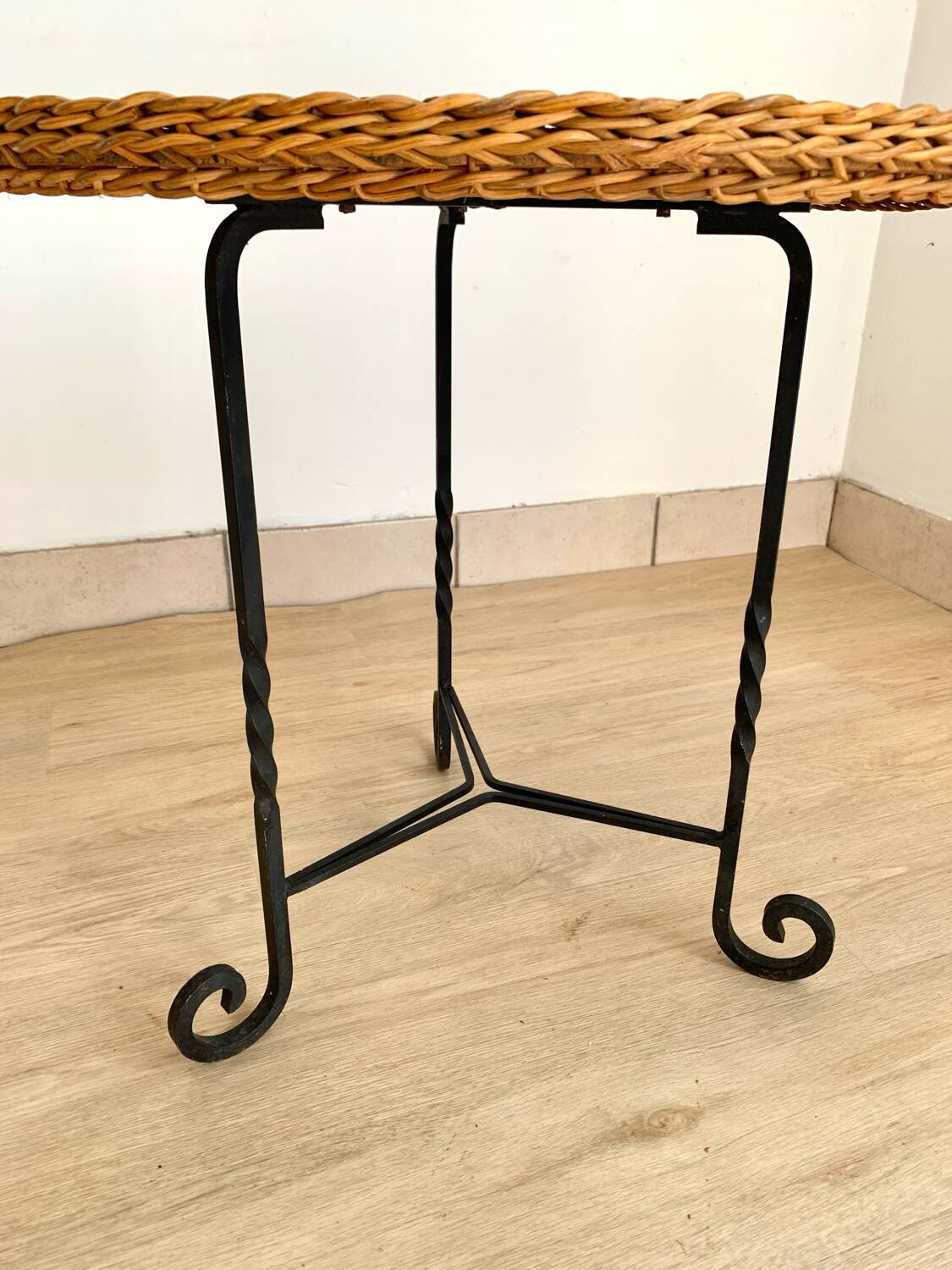 Vintage straw marquetry side table