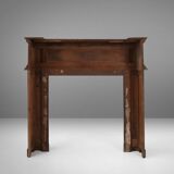 Richly decorated antique fireplace in oak, Belgium ca. 1920