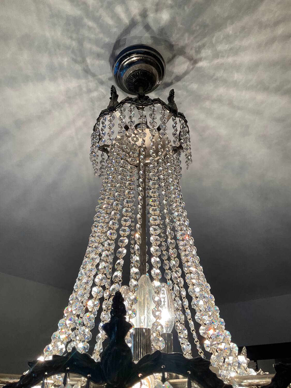 Lustre Montgolfière à pampilles en cristal