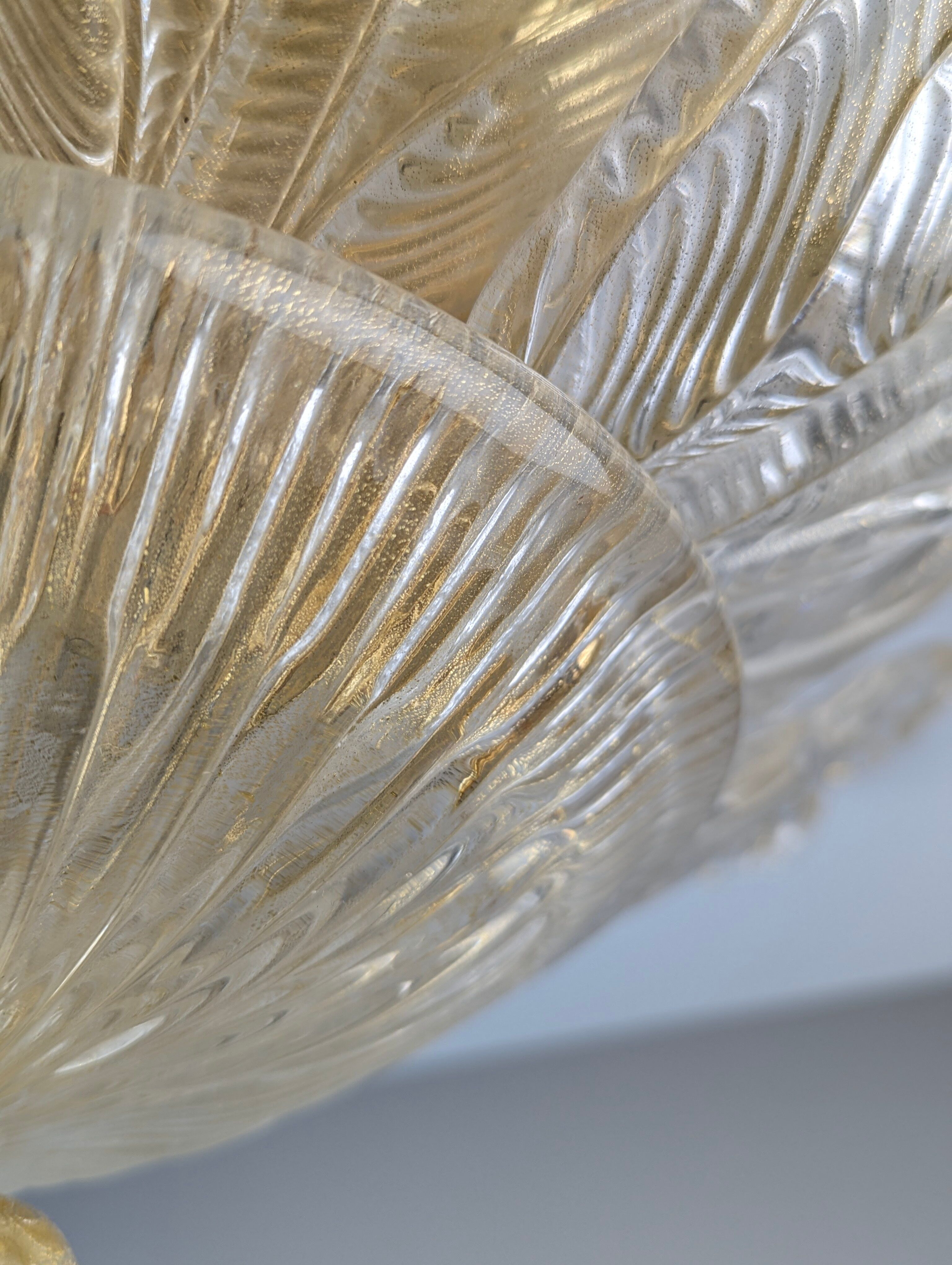 Lampe de plafond Foglia d’Oro de Barovier & Toso, Murano, Italie, années 1980.