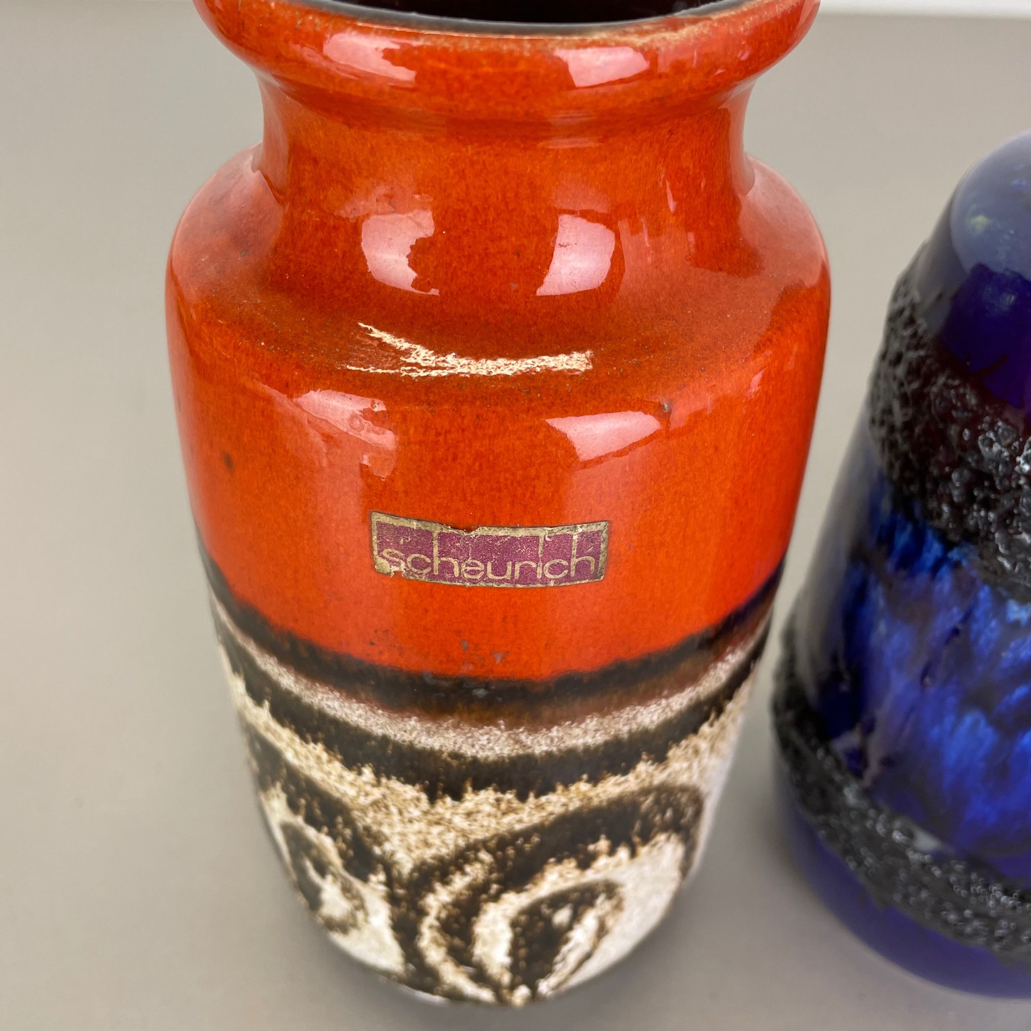 Set of Four Vintage Pottery Fat Lava Vases Made by Scheurich, Germany, 1970s