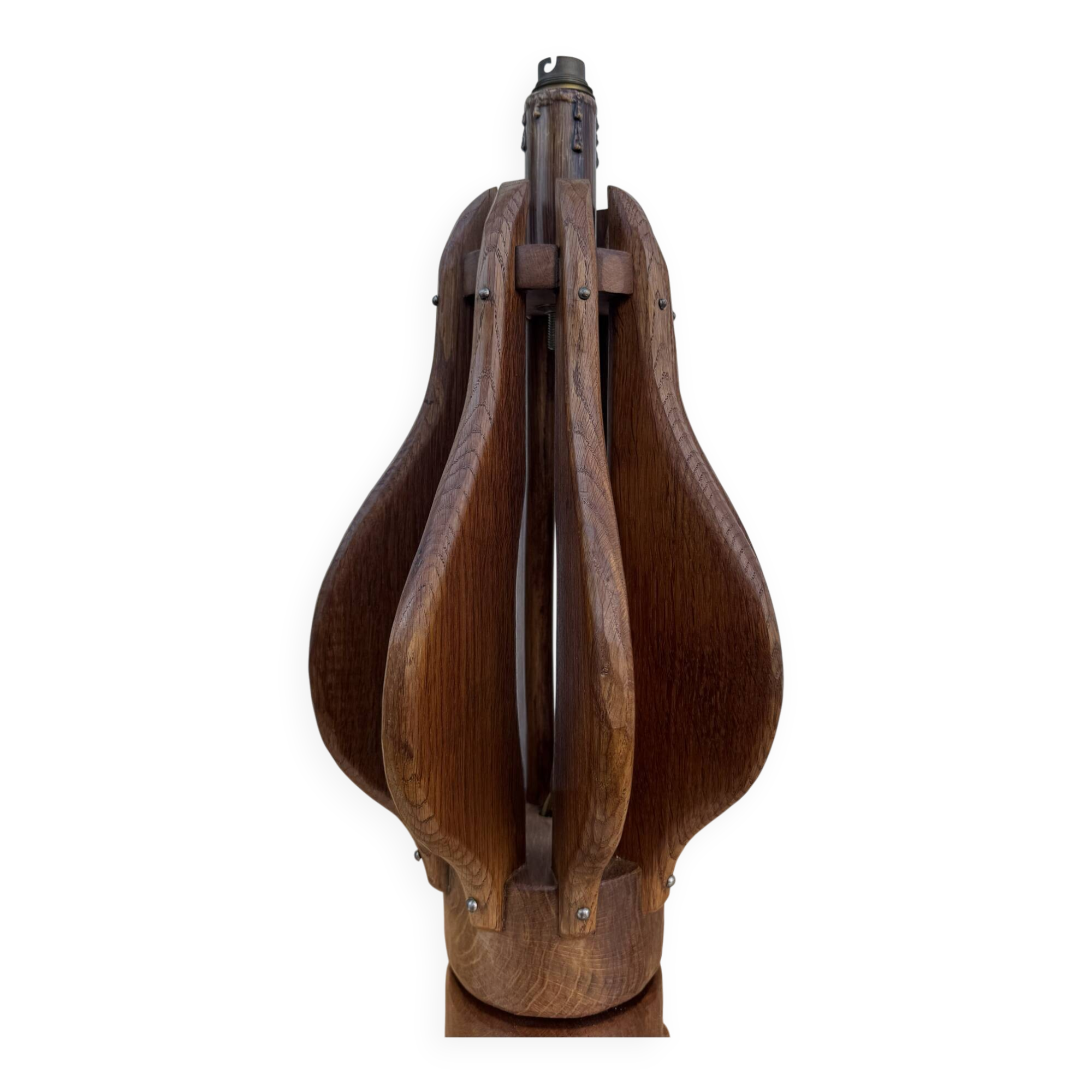 Lampe brutaliste bois teck années 60