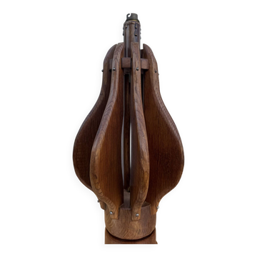Lampe brutaliste bois teck années 60