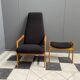 Highback chair with ottoman in black boucle