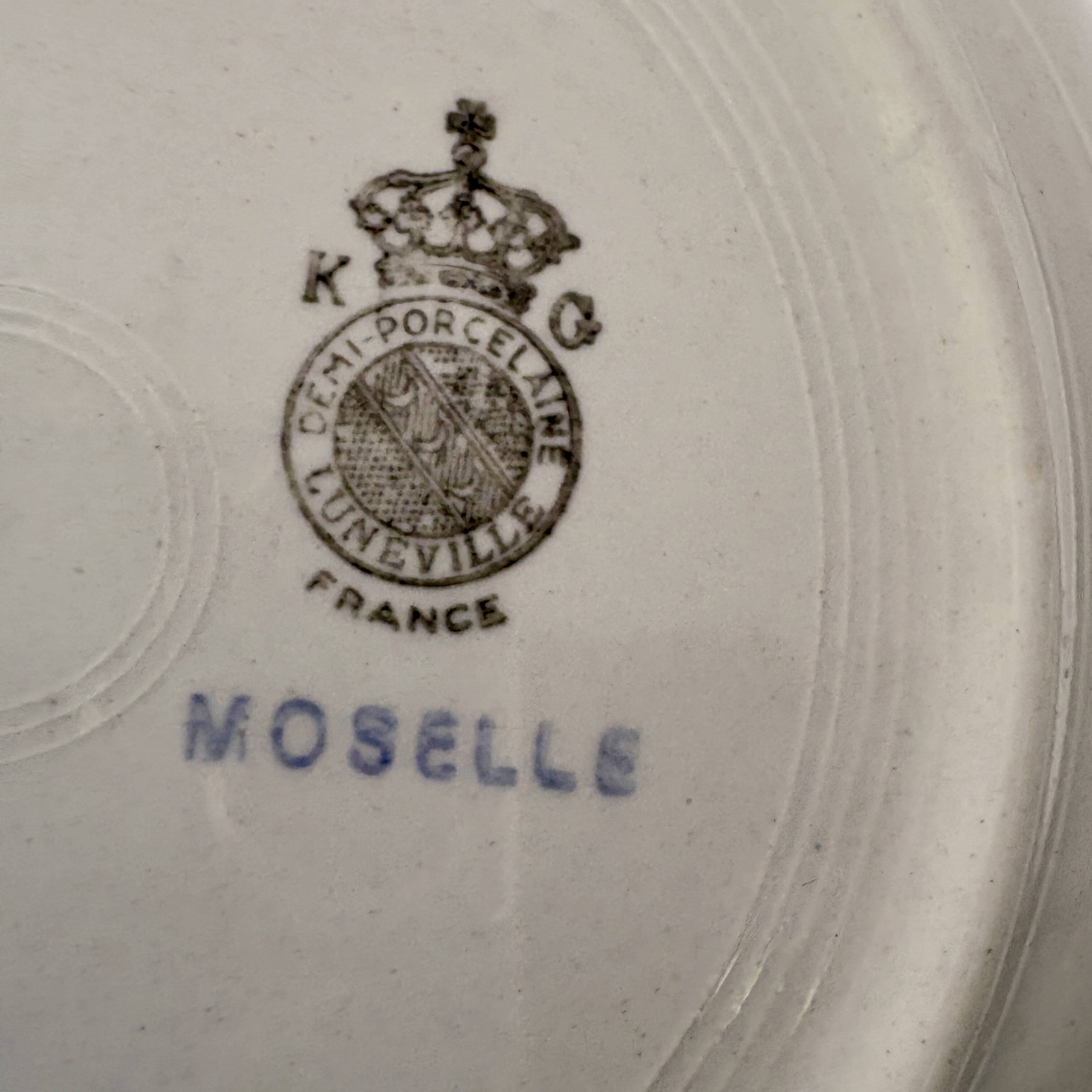 Set of 12 white, mint and gold soup plates, Mosèle de Luné model