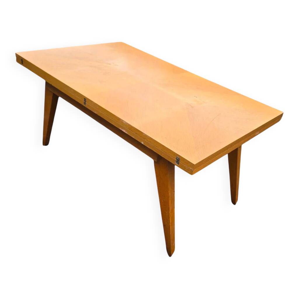 Table basse transformable scandinave en bois clair, années 60