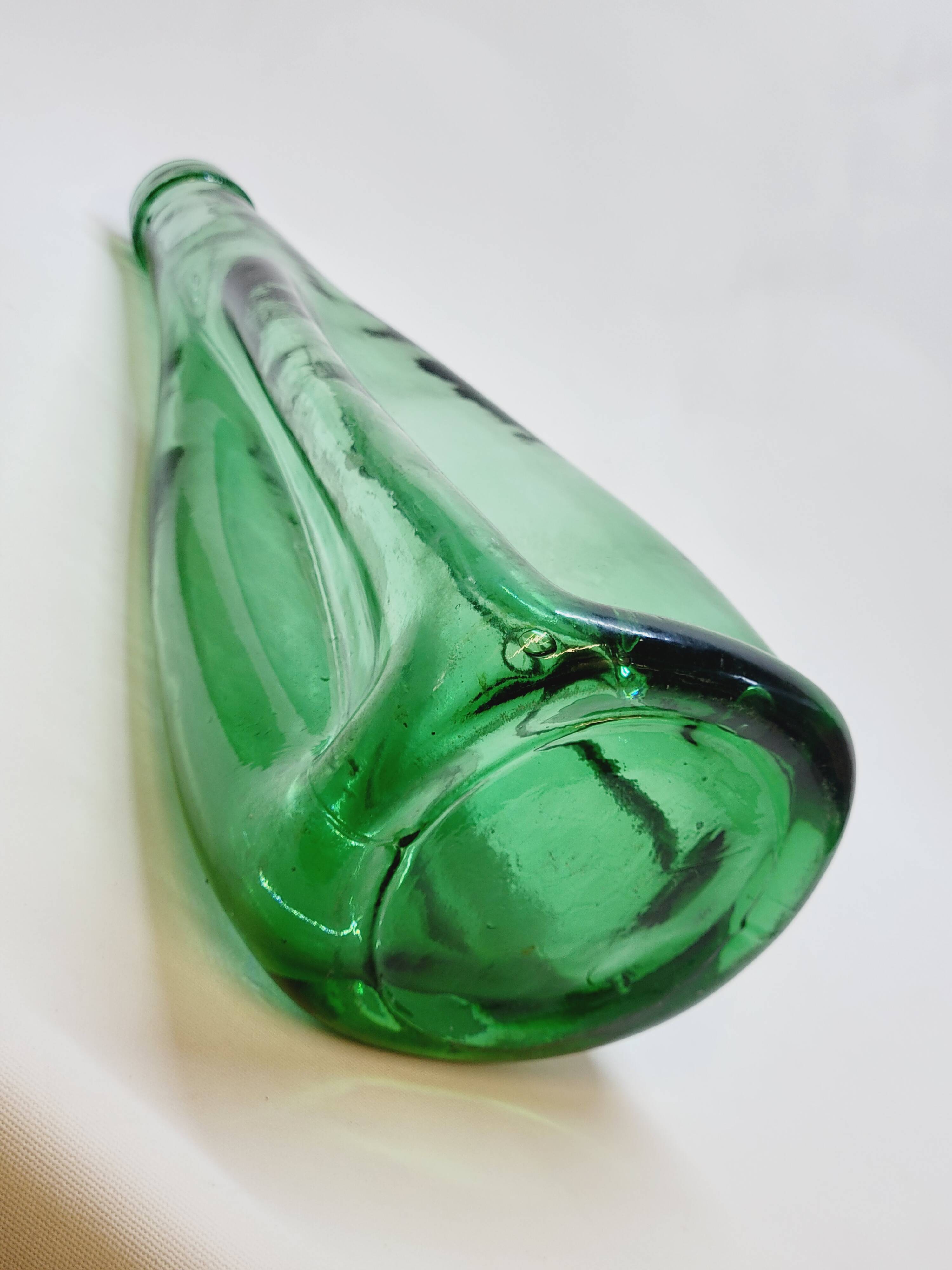 Old Large Pressed Molded Green Crushed Distorted Glass Bottle
