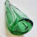 Ancienne Grande Bouteille En Verre Pressé Moulé Vert Écrasé Déformé