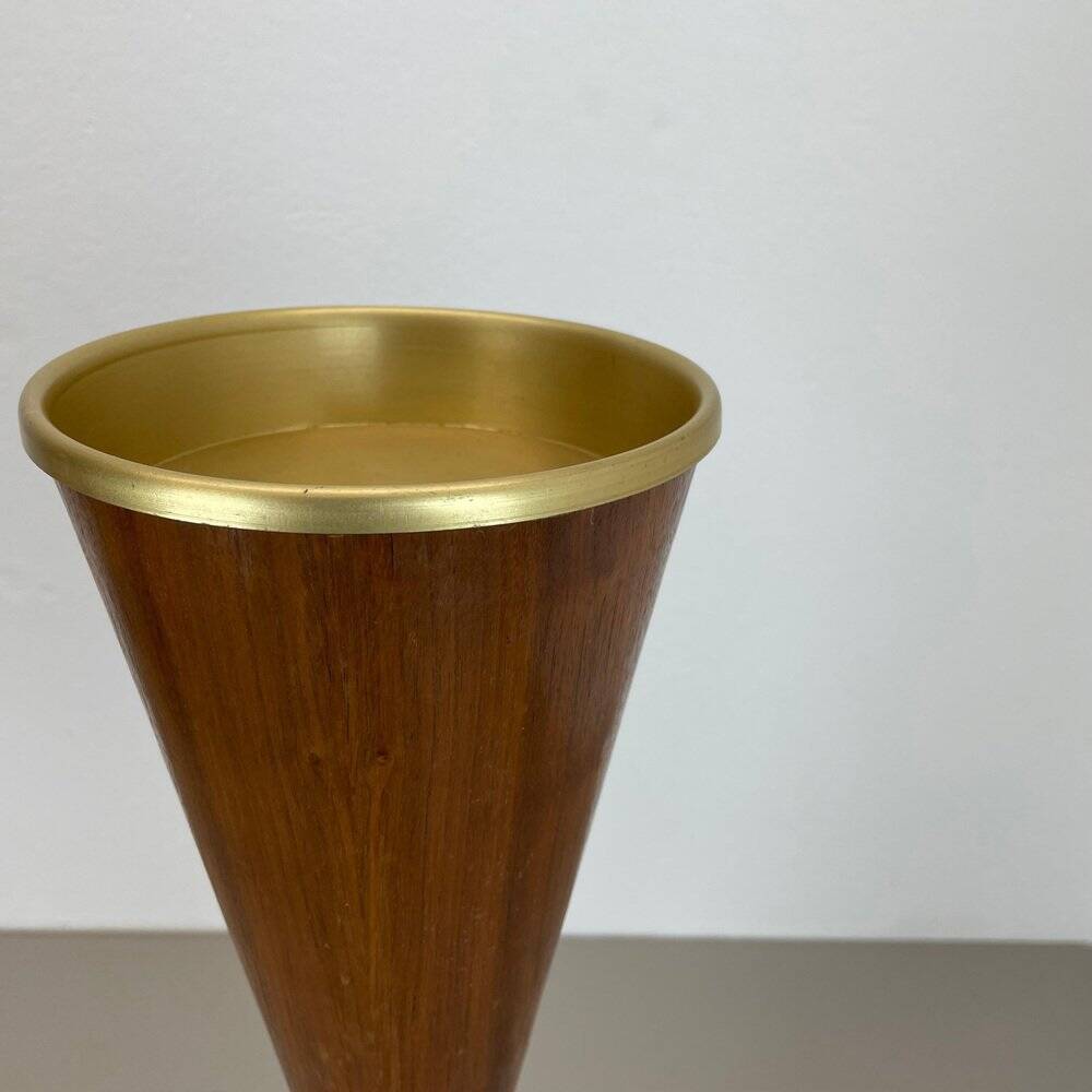 Minimalist diabolo plant stand in metal & walnut, Italy, 1950s