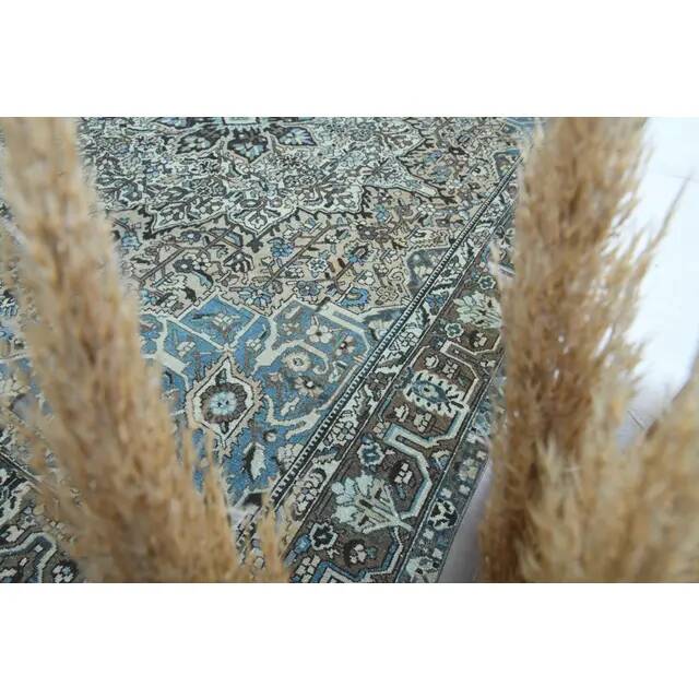 1970s Vintage Persian Handmade Wool Cotton Light Brown Area Rug 280x344
