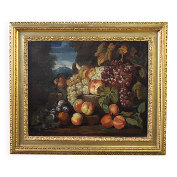 Antique 17th-century Italian painting, still life with fruit