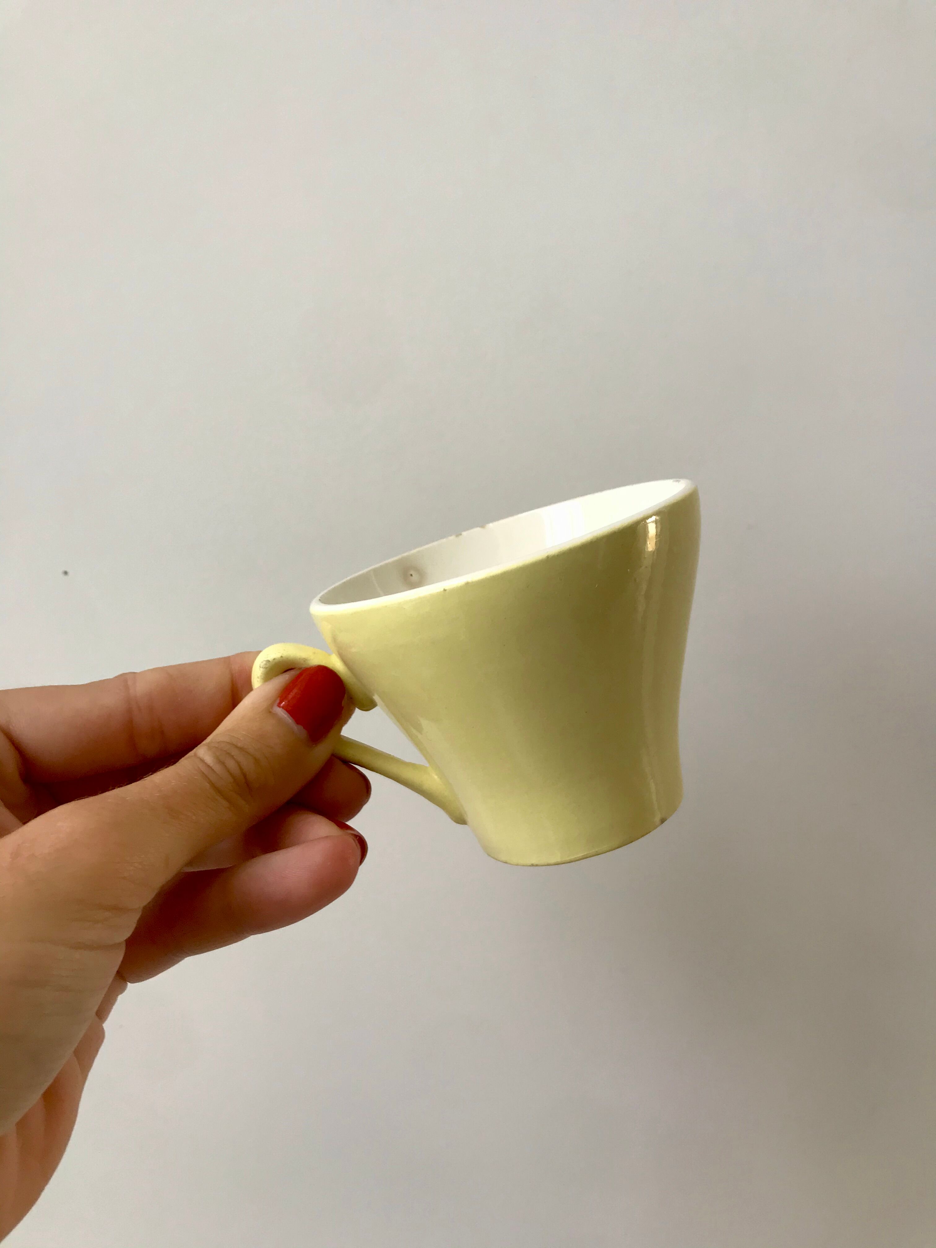 set of 10 coffee cups Digoin Sarreguemines pastel yellow color 50s