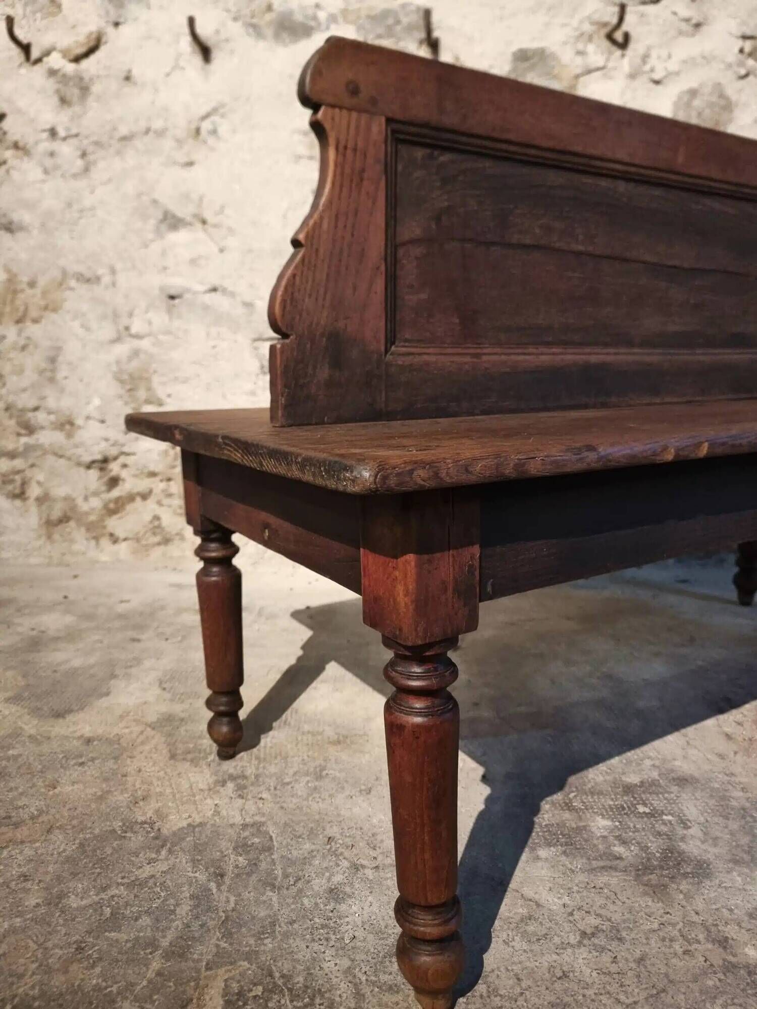 Antique French oak station bench – double-sided, 19th century (140 x 61 x 86 cm)