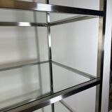 1980s stainless steel and glass bookcase shelf