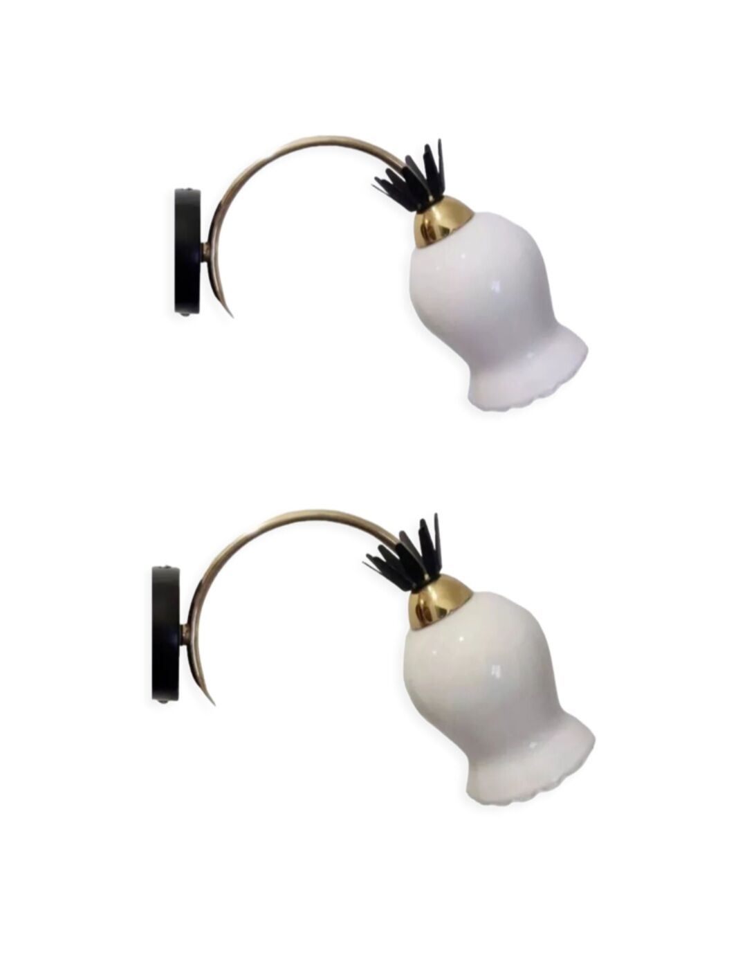 Duo of opaline brass wall lamps black or white finish of your choice