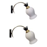Duo of opaline brass wall lamps black or white finish of your choice