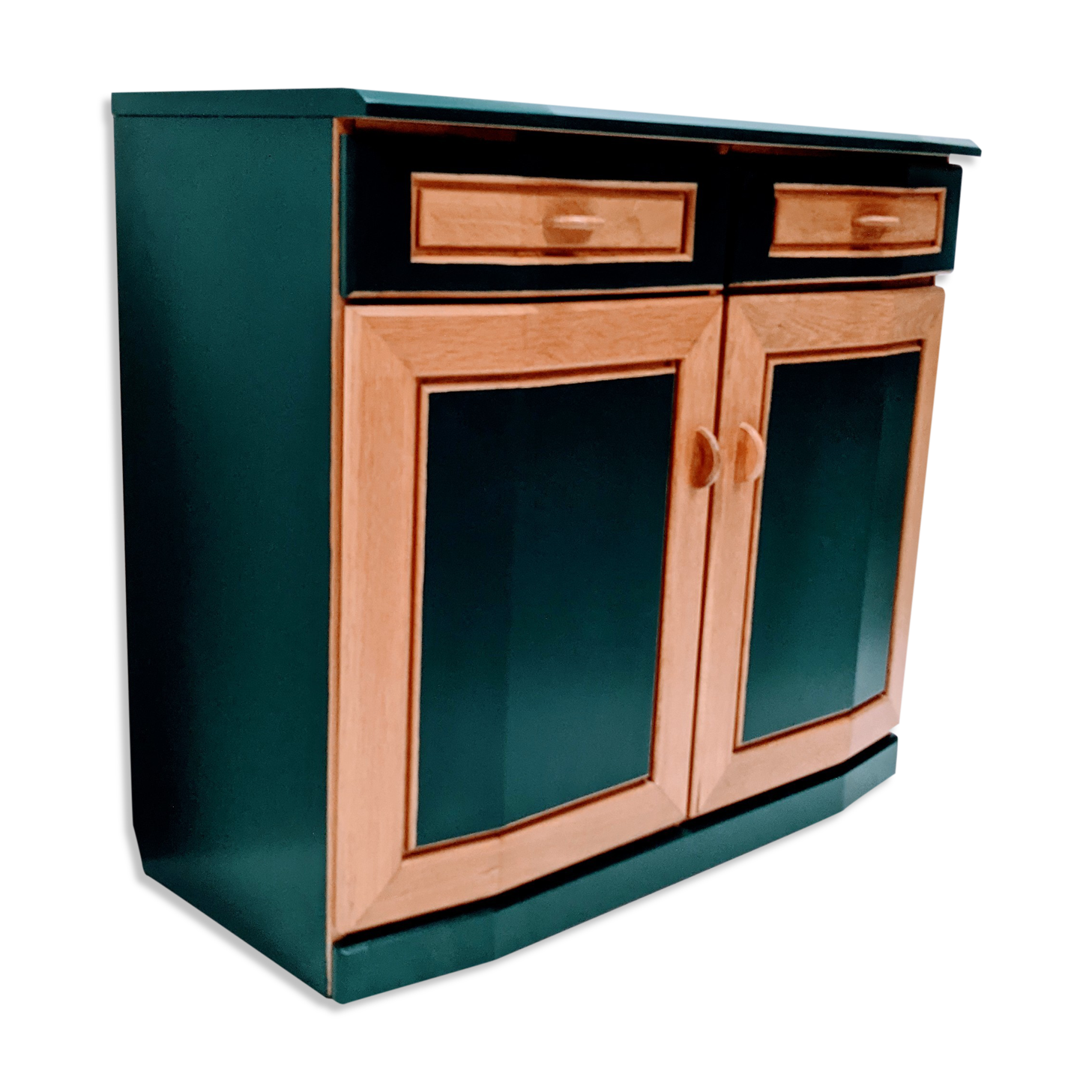 Buffet vintage en bois & vert 2 tiroirs 2 portes