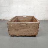 Set of 2 old large baskets with logs wood and wicker