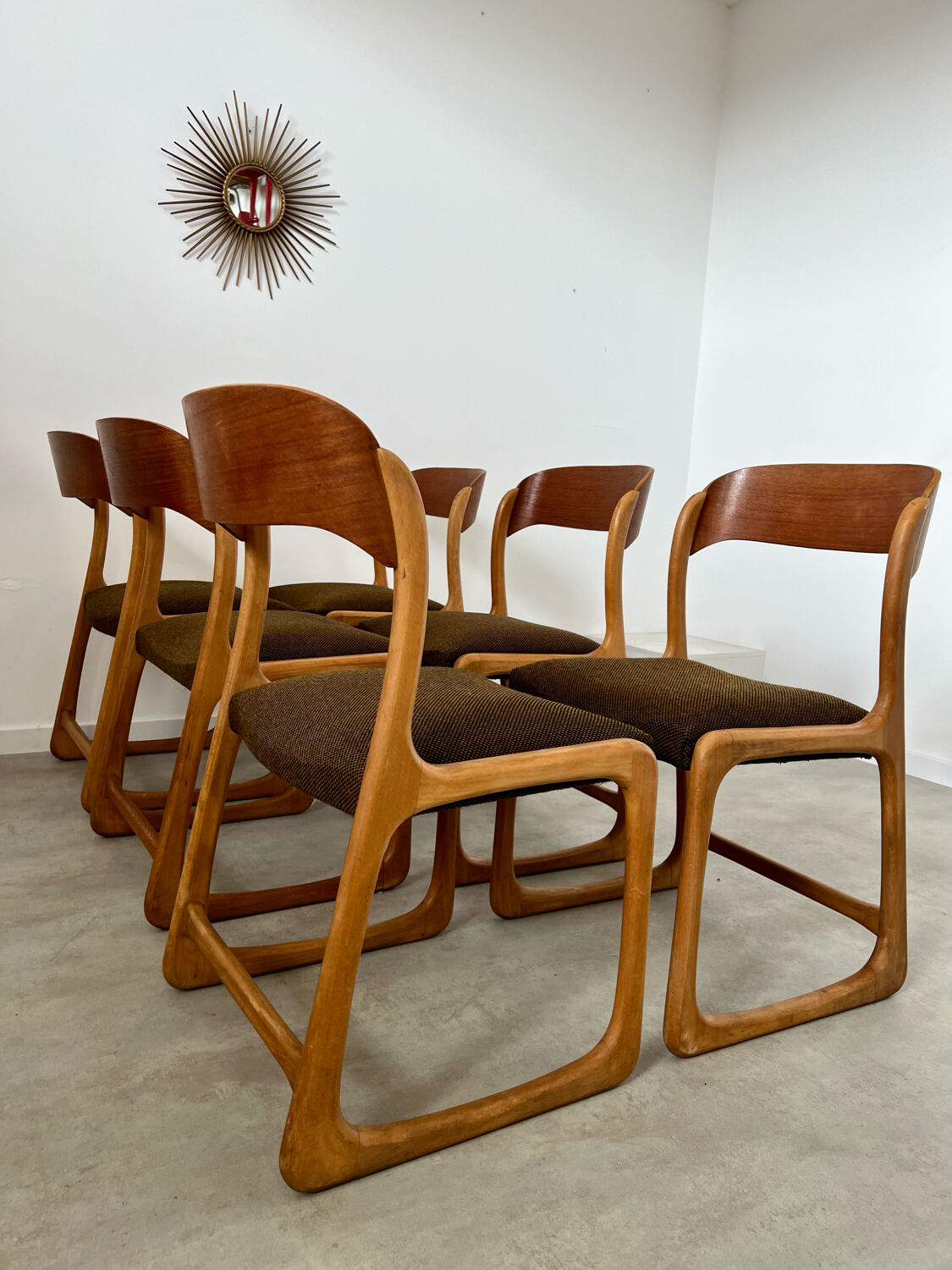 Set of 6 wooden chairs sled baumann vintage / year 60