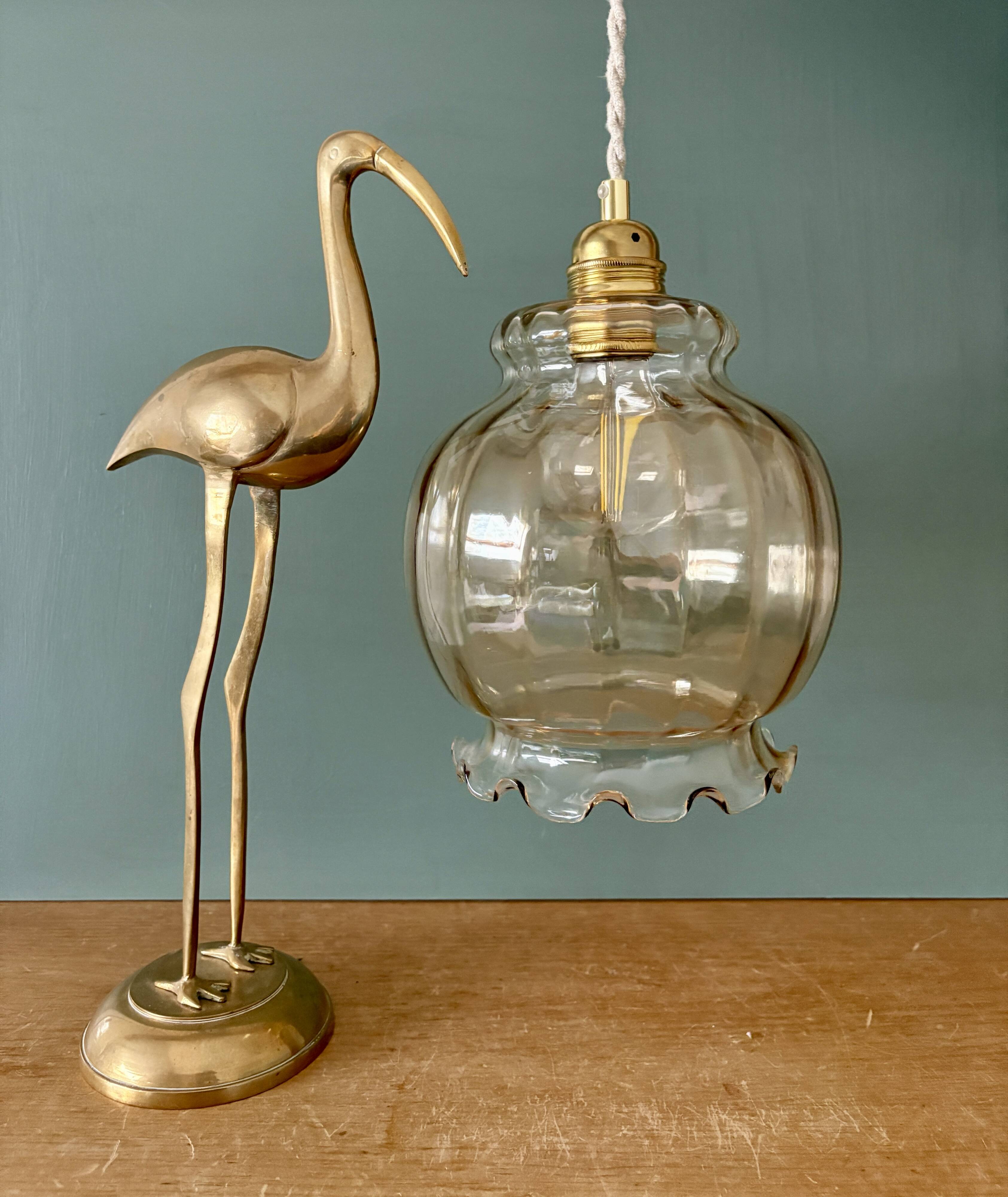 XL vintage globe pendant light in amber glass