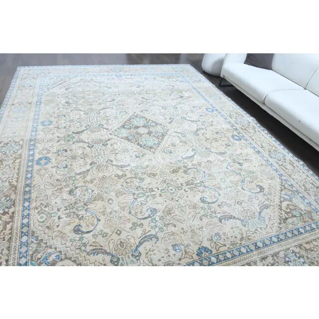 1970s Vintage Persian Handmade Wool Cotton Light Beige Area Rug