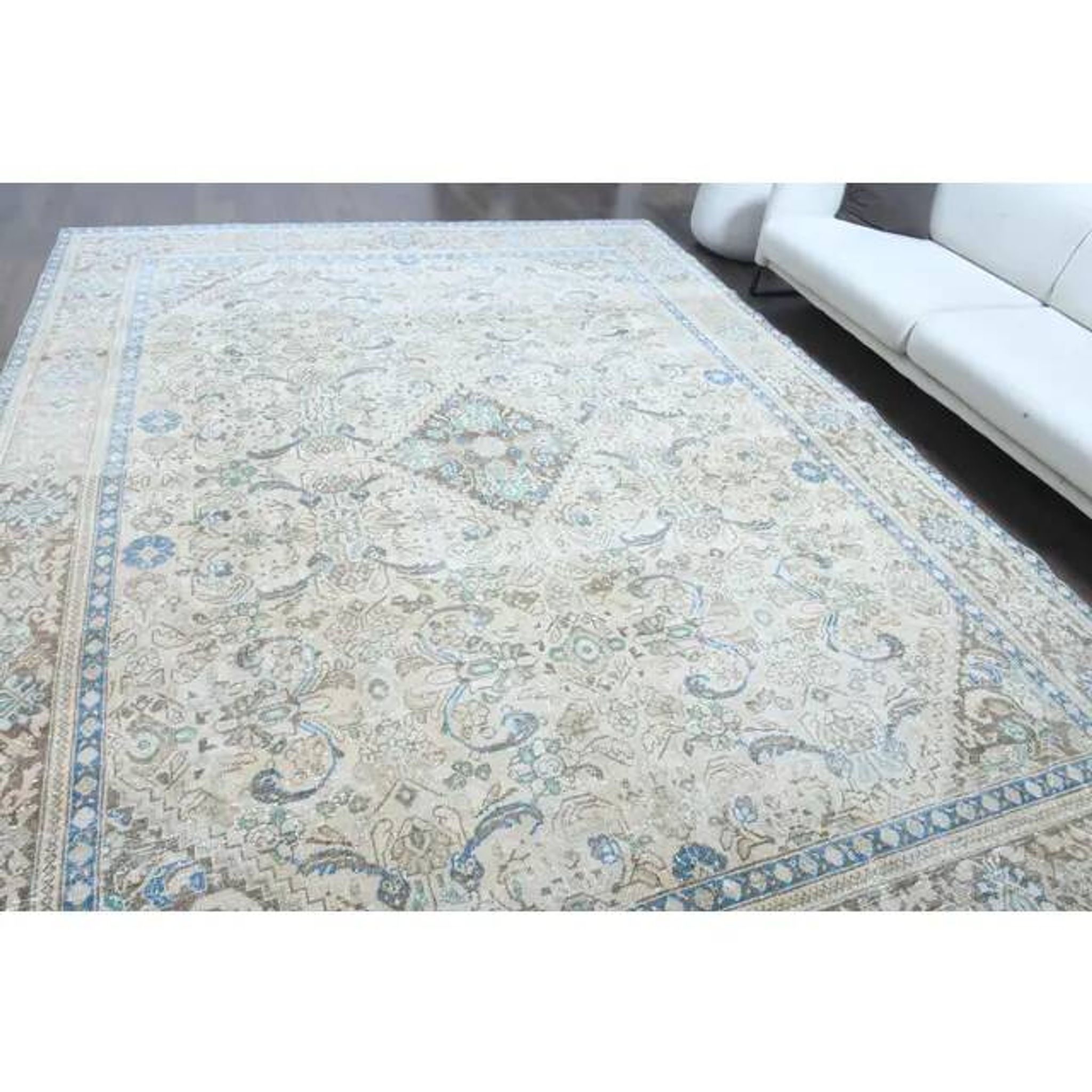 1970s Vintage Persian Handmade Wool Cotton Light Beige Area Rug