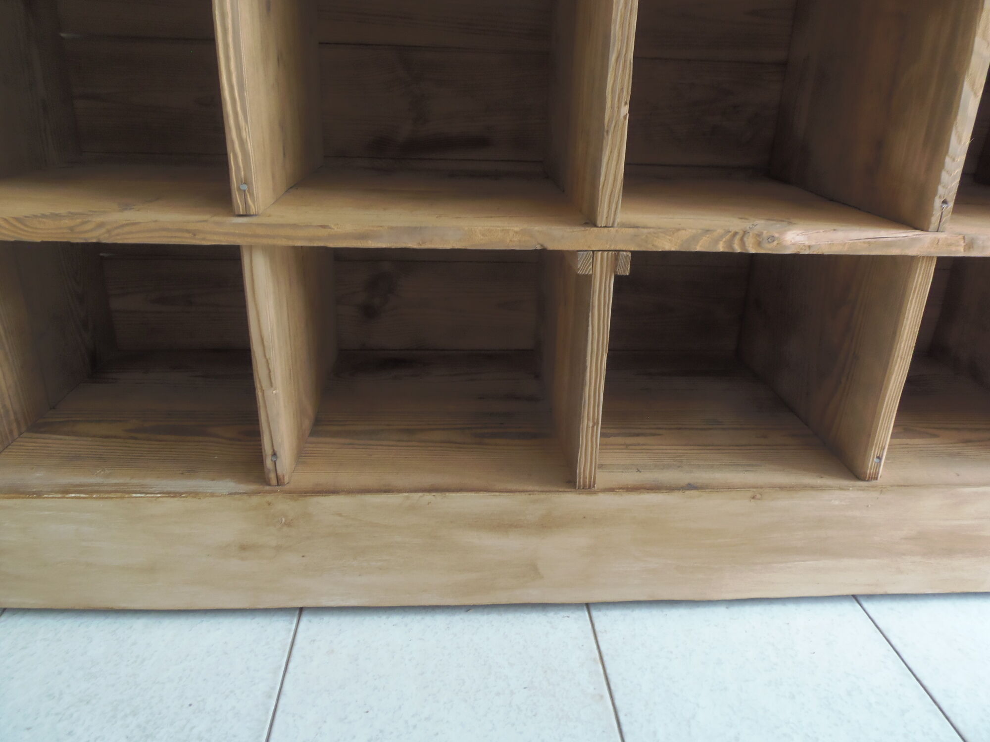 Vintage craft furniture on pitchpin wheels, 18 lockers.