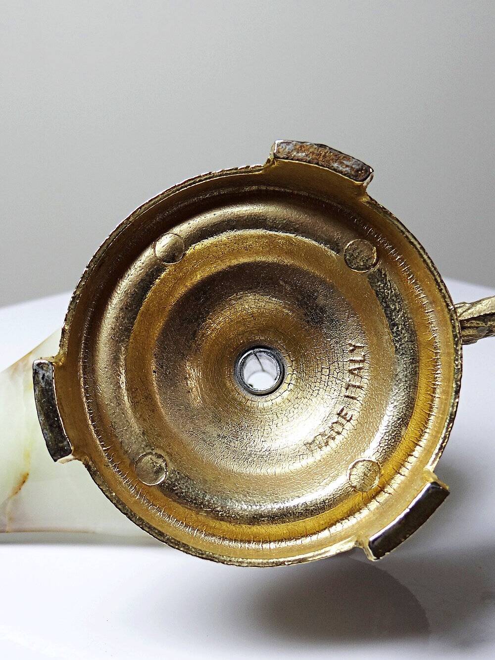Bougeoir à main vintage en onyx vert et laiton doré, Italie, années 1960-1970