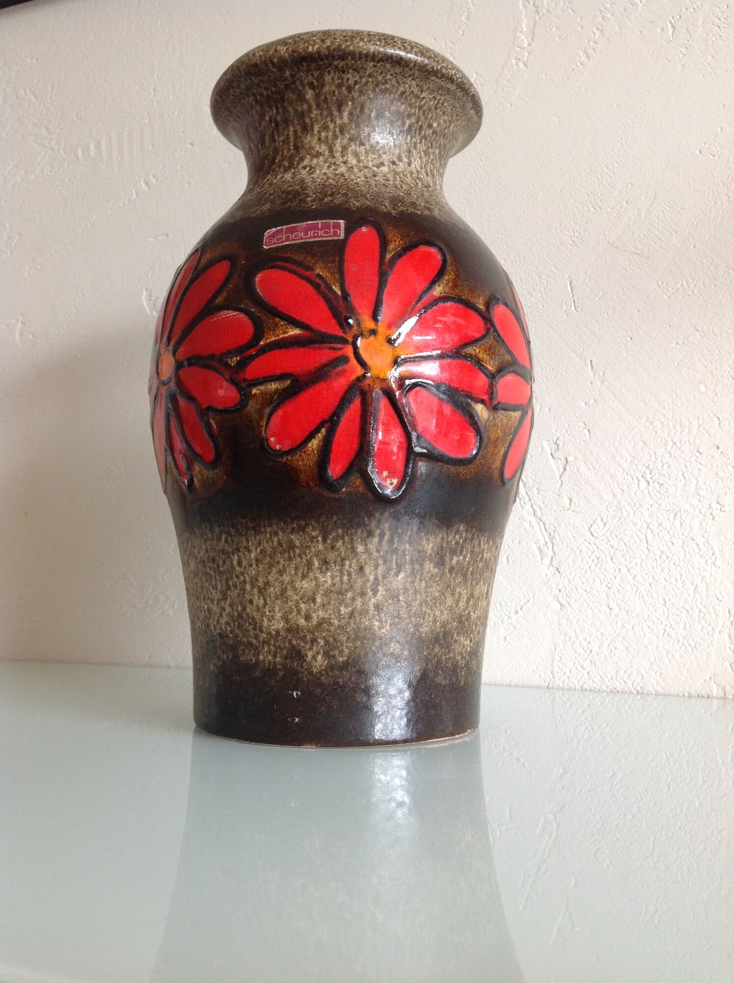 Fat Lava style red flower vase by Scheurich Keramik vintage 60s-70s