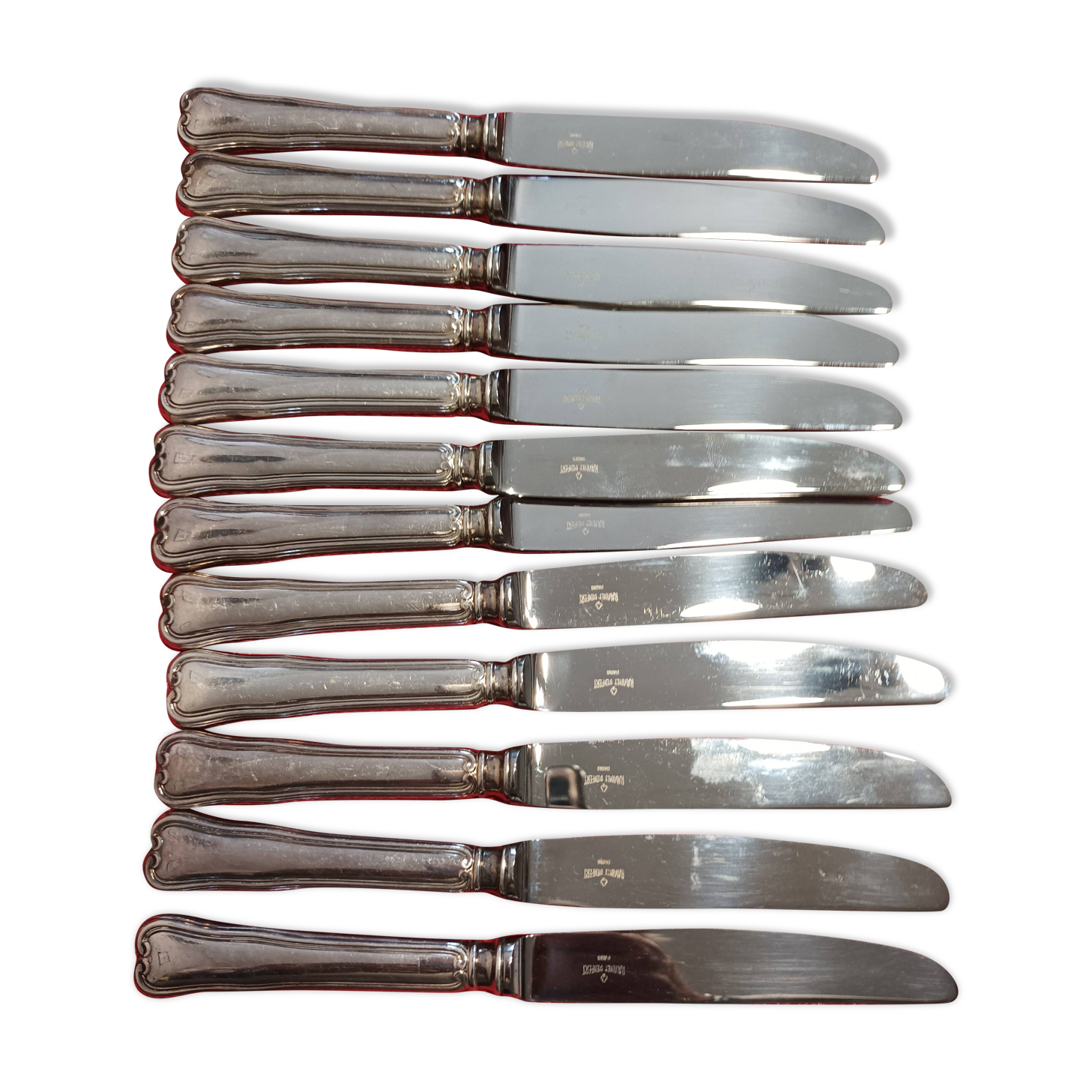 Set of 12 small knives in silver metal and stainless steel from the Ravinet d'Enfer Paris brand
