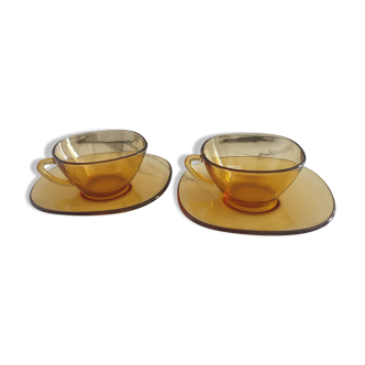 2 Vereco amber glass cups