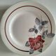 6 Digoin Sarreguemines Sobral plates in raspberry and grey-blue.