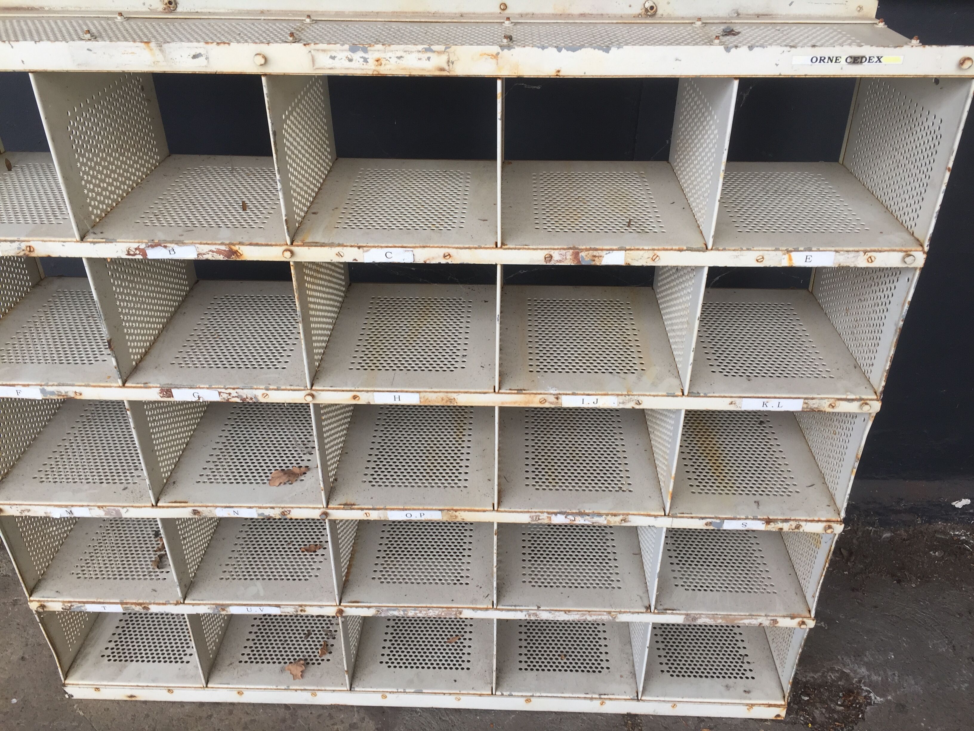 1970 postal sorting locker, perforated tole manufactured by Metalex