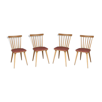 Série de 4 chaises bistrot brasserie vintage scandinave galette coloré - 1950 1960