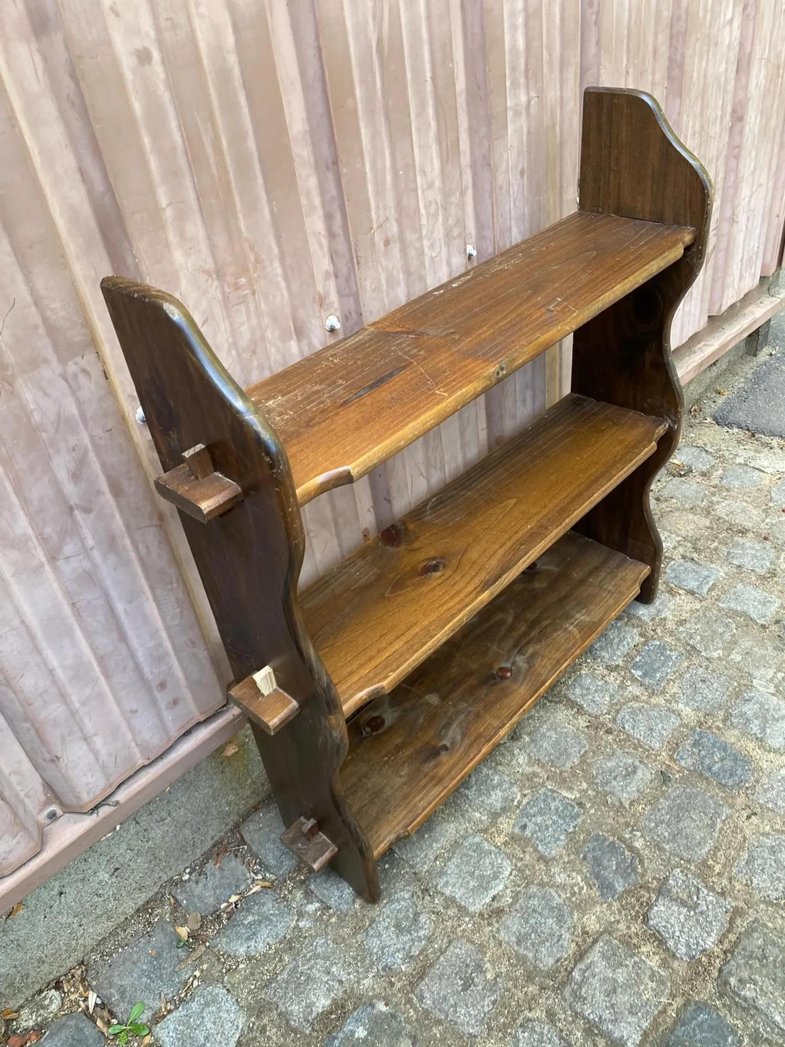 Rustic solid wood wall shelf 76x86cm 3 levels 1970