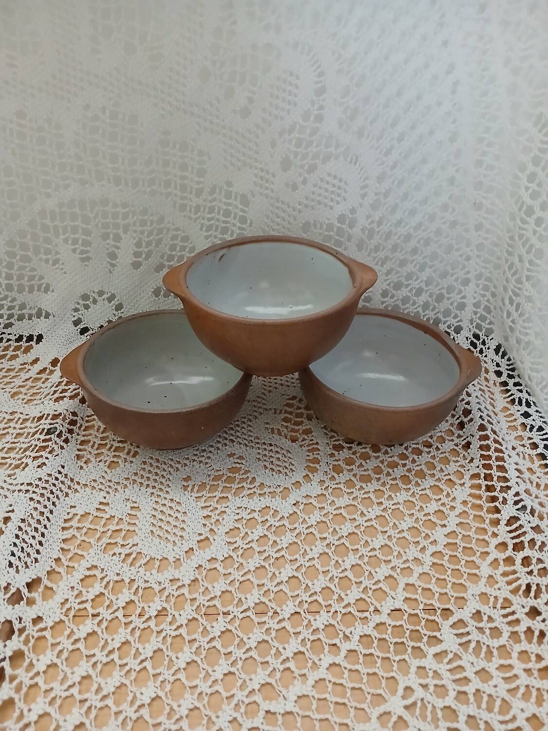 3 antique stoneware bowls