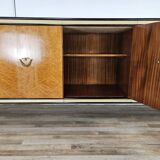 Art Decò Sideboard in Mahogany and Maple with Black Glass and Brass Finishi