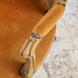 Vintage French Curry Velvet Cabriolet Armchair