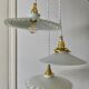 Three-light cascading pendant lamp with vintage white opaline lampshade