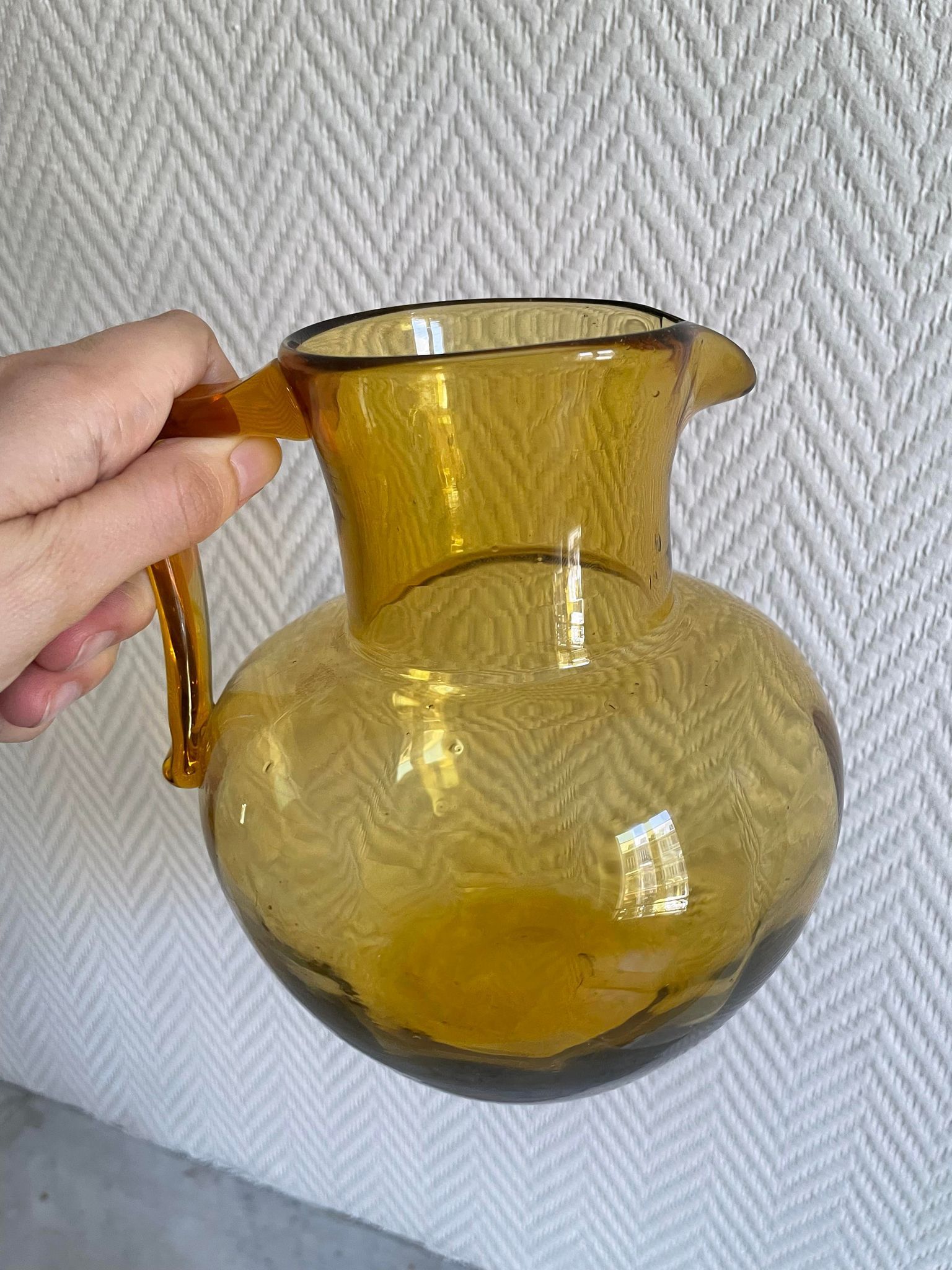 Ochre yellow blown glass decanter