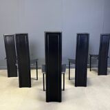 Vintage black leather dining chairs, set of 6, 1980s