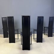 Vintage black leather dining chairs, set of 6, 1980s