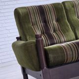1970s, Scandinavian 2-seater sofa, green furniture velour, beech wood.