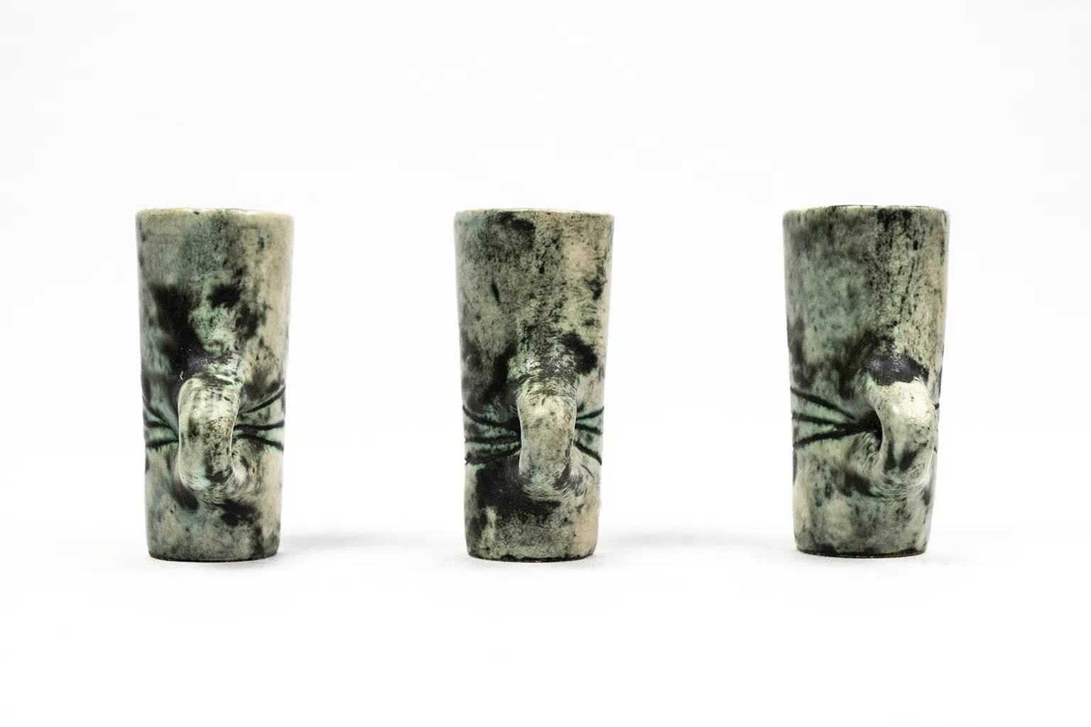 Carafe and its 3 liqueur glasses in glazed ceramic by Jacques Blin